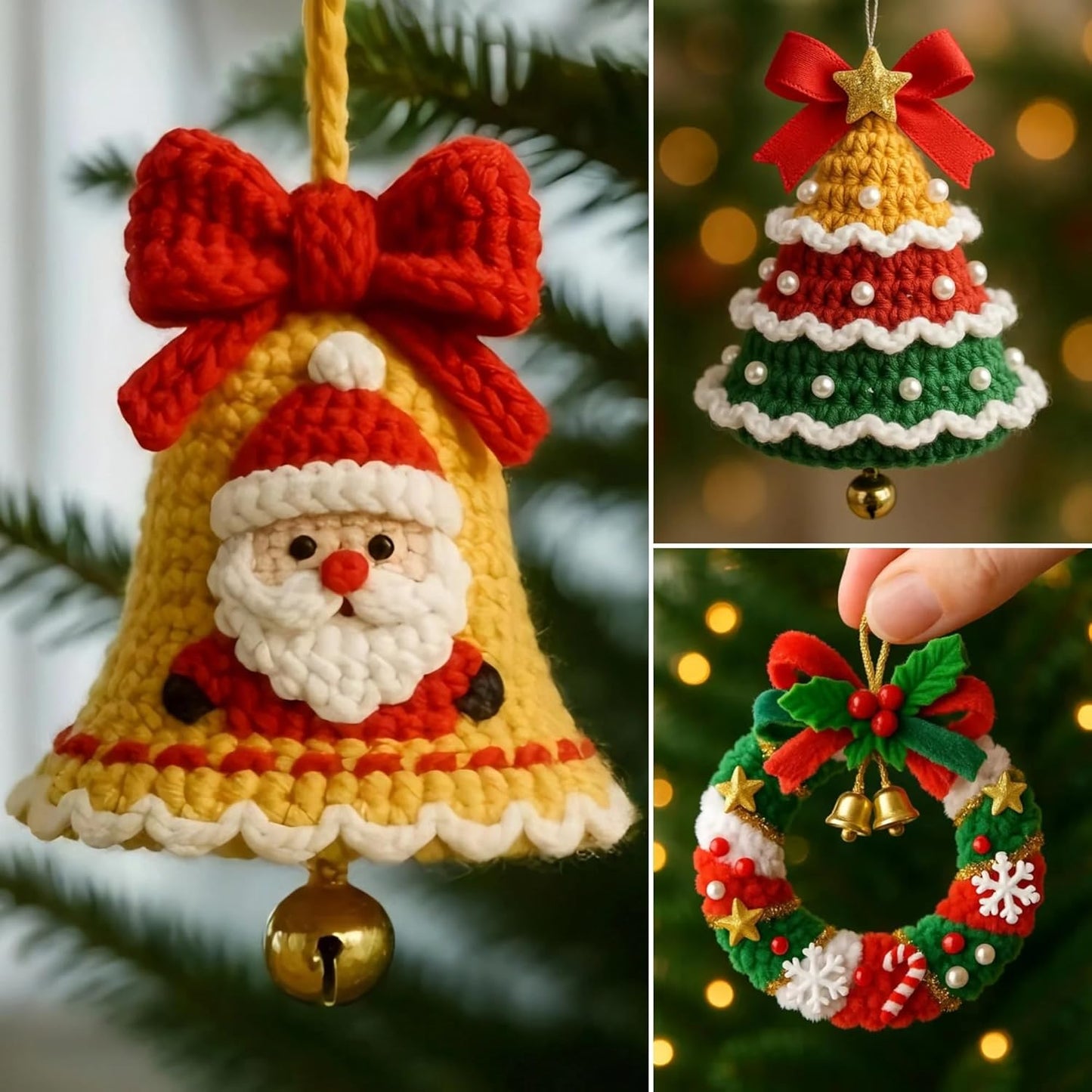 🎄Christmas discount 🌲DIY Knitted Christmas Tree Bell Decoration – ✨Handmade Holiday Decoration Set💖