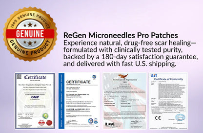 Official Store: ReGen Microneedles Pro Patches with Hyaluronic Acid Nano-Heal Treatment for new and old scars, reduction of surgical scars, stretch marks, keloids, acne, burns, warts, dermatomas, and varicose veins