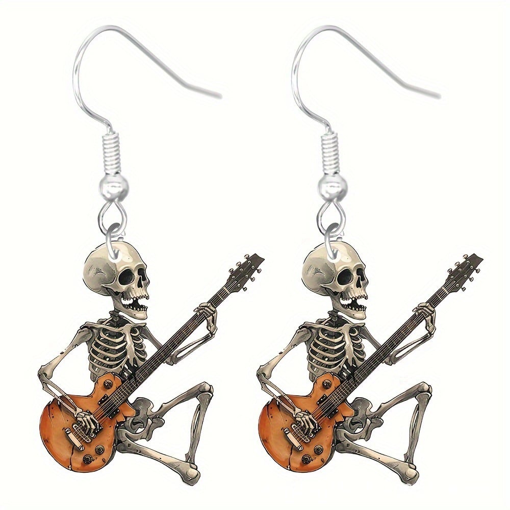 💀Skeleton with Rose Dangle Earrings