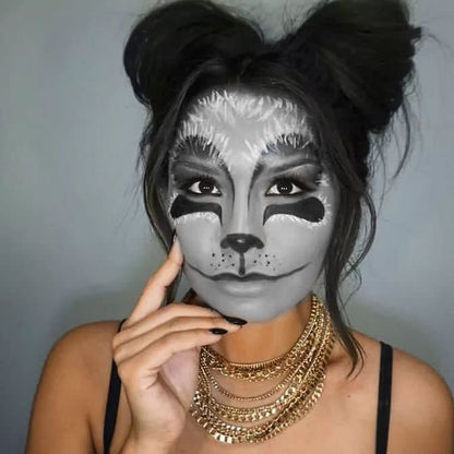 MEICOLY Black White Face Body Paint Stick Set with Sponges and Setting Powder,Face Paint Stick for Adults and Kids,Clown White Makeup,Face Painting for Halloween SFX Skull Zombie Skeleton Goth Makeup