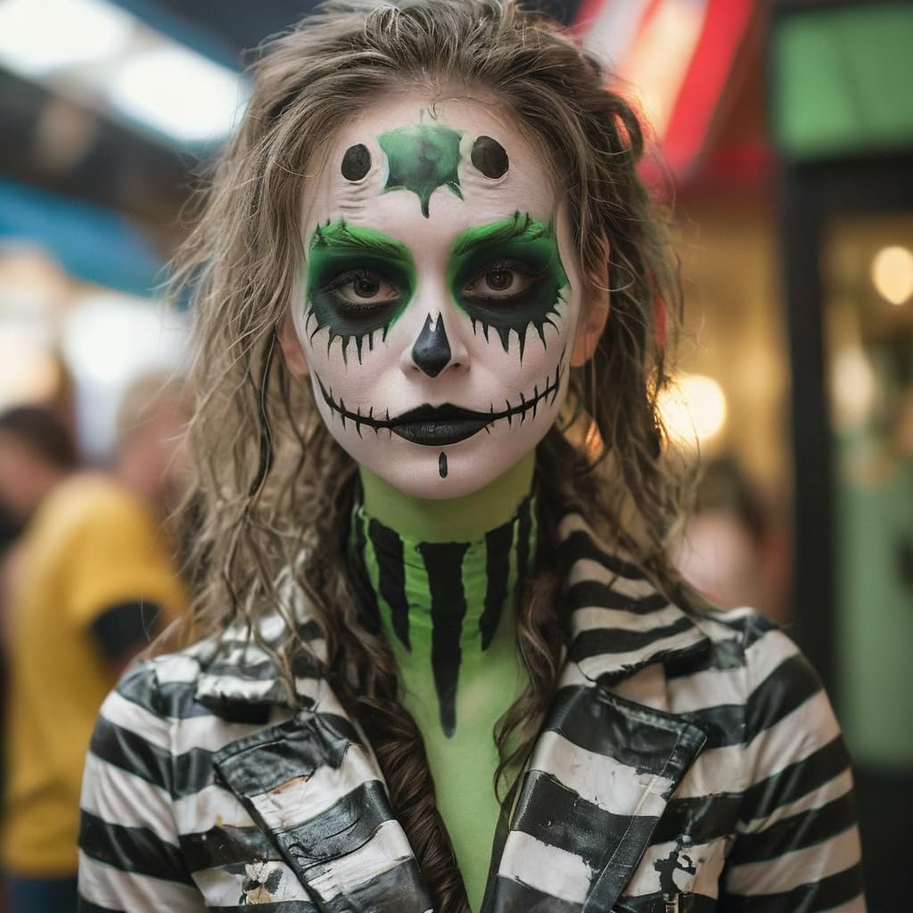 MEICOLY Black White Face Body Paint Stick Set with Sponges and Setting Powder,Face Paint Stick for Adults and Kids,Clown White Makeup,Face Painting for Halloween SFX Skull Zombie Skeleton Goth Makeup