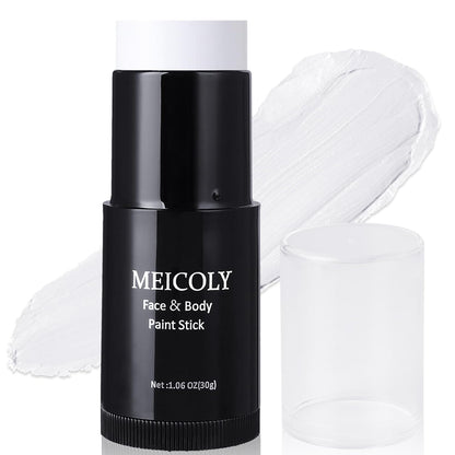 MEICOLY Black White Face Body Paint Stick Set with Sponges and Setting Powder,Face Paint Stick for Adults and Kids,Clown White Makeup,Face Painting for Halloween SFX Skull Zombie Skeleton Goth Makeup