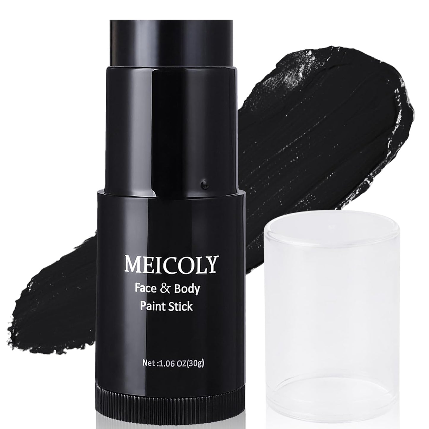 MEICOLY Black White Face Body Paint Stick Set with Sponges and Setting Powder,Face Paint Stick for Adults and Kids,Clown White Makeup,Face Painting for Halloween SFX Skull Zombie Skeleton Goth Makeup