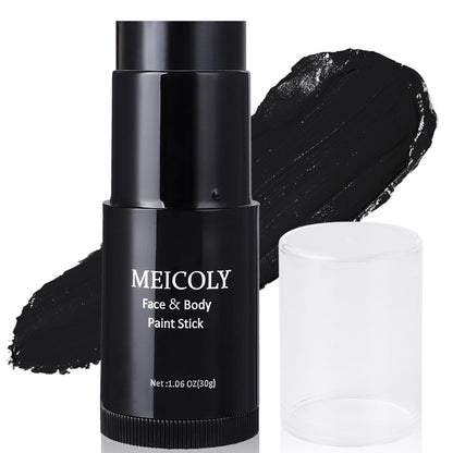 MEICOLY Black White Face Body Paint Stick Set with Sponges and Setting Powder,Face Paint Stick for Adults and Kids,Clown White Makeup,Face Painting for Halloween SFX Skull Zombie Skeleton Goth Makeup