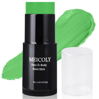 MEICOLY Black White Face Body Paint Stick Set with Sponges and Setting Powder,Face Paint Stick for Adults and Kids,Clown White Makeup,Face Painting for Halloween SFX Skull Zombie Skeleton Goth Makeup