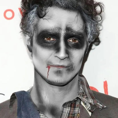 MEICOLY Black White Face Body Paint Stick Set with Sponges and Setting Powder,Face Paint Stick for Adults and Kids,Clown White Makeup,Face Painting for Halloween SFX Skull Zombie Skeleton Goth Makeup