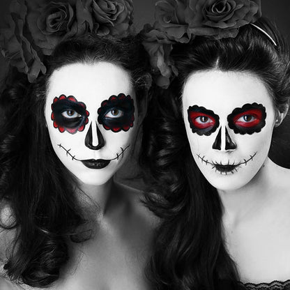 MEICOLY Black White Face Body Paint Stick Set with Sponges and Setting Powder,Face Paint Stick for Adults and Kids,Clown White Makeup,Face Painting for Halloween SFX Skull Zombie Skeleton Goth Makeup