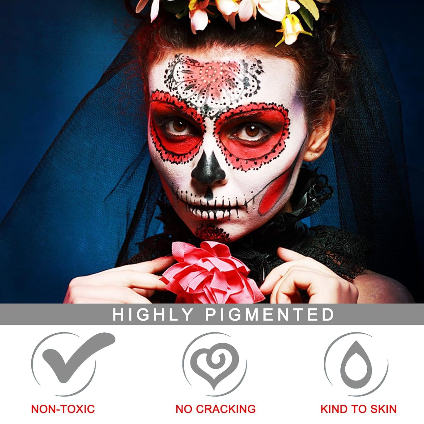 MEICOLY Black White Face Body Paint Stick Set with Sponges and Setting Powder,Face Paint Stick for Adults and Kids,Clown White Makeup,Face Painting for Halloween SFX Skull Zombie Skeleton Goth Makeup