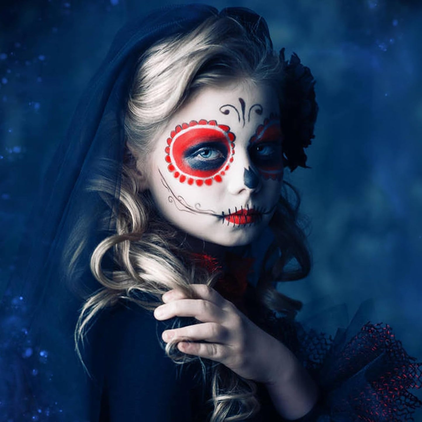 MEICOLY Black White Face Body Paint Stick Set with Sponges and Setting Powder,Face Paint Stick for Adults and Kids,Clown White Makeup,Face Painting for Halloween SFX Skull Zombie Skeleton Goth Makeup