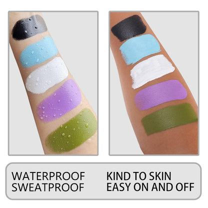 MEICOLY Black White Face Body Paint Stick Set with Sponges and Setting Powder,Face Paint Stick for Adults and Kids,Clown White Makeup,Face Painting for Halloween SFX Skull Zombie Skeleton Goth Makeup