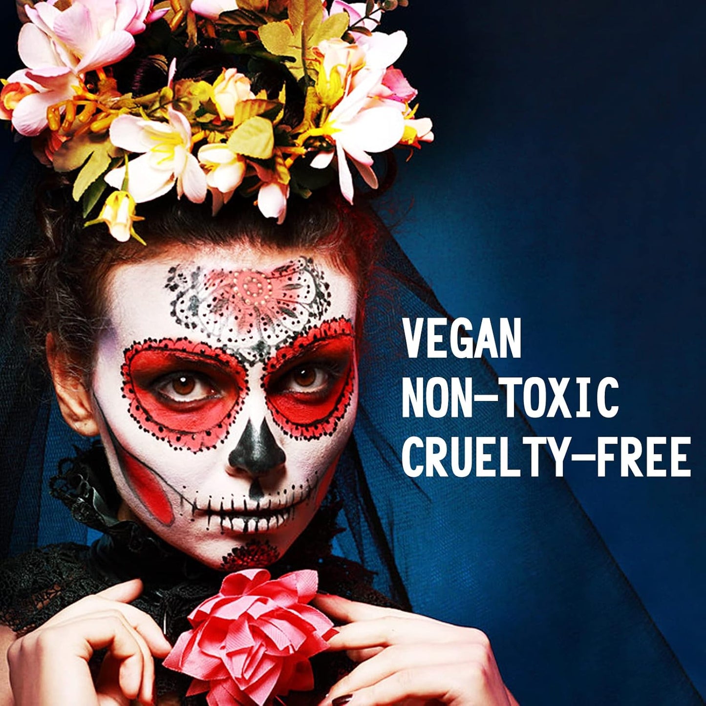 MEICOLY Black White Face Body Paint Stick Set with Sponges and Setting Powder,Face Paint Stick for Adults and Kids,Clown White Makeup,Face Painting for Halloween SFX Skull Zombie Skeleton Goth Makeup