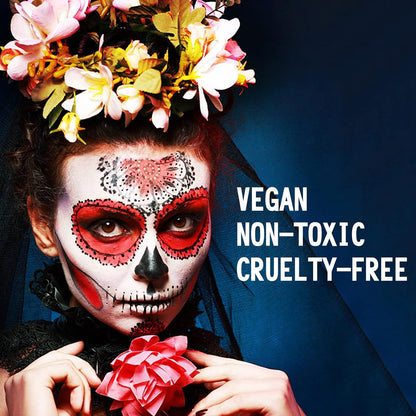 MEICOLY Black White Face Body Paint Stick Set with Sponges and Setting Powder,Face Paint Stick for Adults and Kids,Clown White Makeup,Face Painting for Halloween SFX Skull Zombie Skeleton Goth Makeup