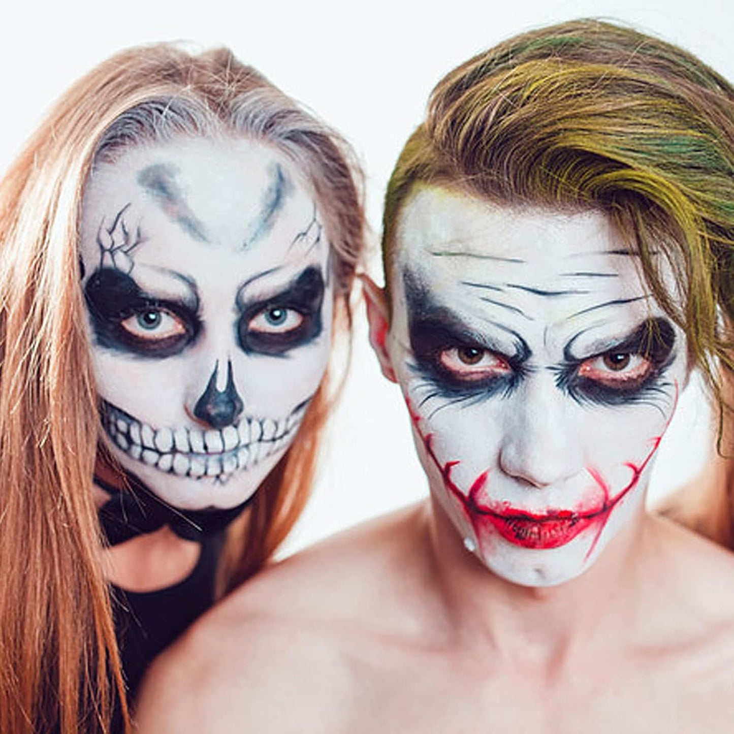 MEICOLY Black White Face Body Paint Stick Set with Sponges and Setting Powder,Face Paint Stick for Adults and Kids,Clown White Makeup,Face Painting for Halloween SFX Skull Zombie Skeleton Goth Makeup