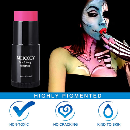 MEICOLY Black White Face Body Paint Stick Set with Sponges and Setting Powder,Face Paint Stick for Adults and Kids,Clown White Makeup,Face Painting for Halloween SFX Skull Zombie Skeleton Goth Makeup