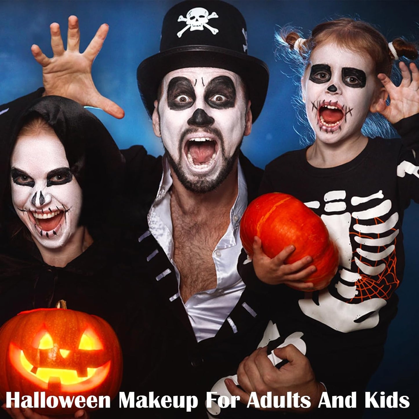 MEICOLY Black White Face Body Paint Stick Set with Sponges and Setting Powder,Face Paint Stick for Adults and Kids,Clown White Makeup,Face Painting for Halloween SFX Skull Zombie Skeleton Goth Makeup