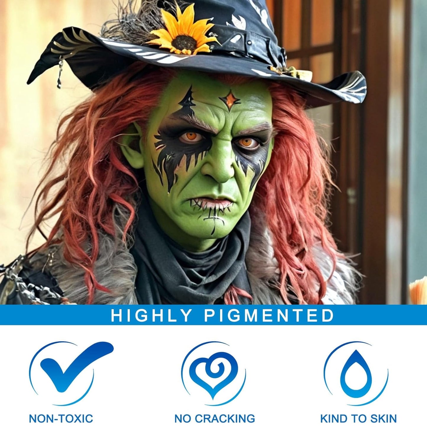 MEICOLY Black White Face Body Paint Stick Set with Sponges and Setting Powder,Face Paint Stick for Adults and Kids,Clown White Makeup,Face Painting for Halloween SFX Skull Zombie Skeleton Goth Makeup