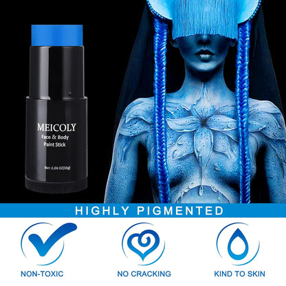 MEICOLY Black White Face Body Paint Stick Set with Sponges and Setting Powder,Face Paint Stick for Adults and Kids,Clown White Makeup,Face Painting for Halloween SFX Skull Zombie Skeleton Goth Makeup