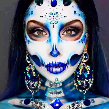 MEICOLY Black White Face Body Paint Stick Set with Sponges and Setting Powder,Face Paint Stick for Adults and Kids,Clown White Makeup,Face Painting for Halloween SFX Skull Zombie Skeleton Goth Makeup