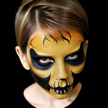 MEICOLY Black White Face Body Paint Stick Set with Sponges and Setting Powder,Face Paint Stick for Adults and Kids,Clown White Makeup,Face Painting for Halloween SFX Skull Zombie Skeleton Goth Makeup