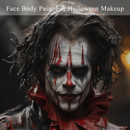 MEICOLY Black White Face Body Paint Stick Set with Sponges and Setting Powder,Face Paint Stick for Adults and Kids,Clown White Makeup,Face Painting for Halloween SFX Skull Zombie Skeleton Goth Makeup