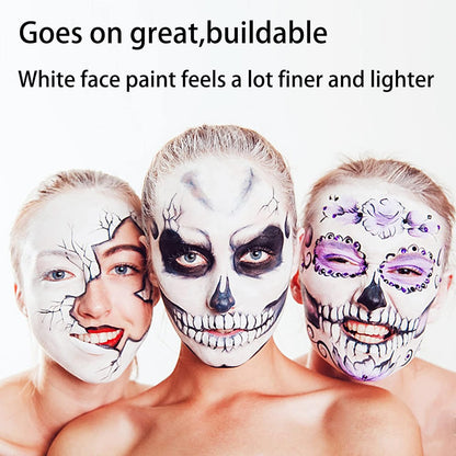 MEICOLY Black White Face Body Paint Stick Set with Sponges and Setting Powder,Face Paint Stick for Adults and Kids,Clown White Makeup,Face Painting for Halloween SFX Skull Zombie Skeleton Goth Makeup