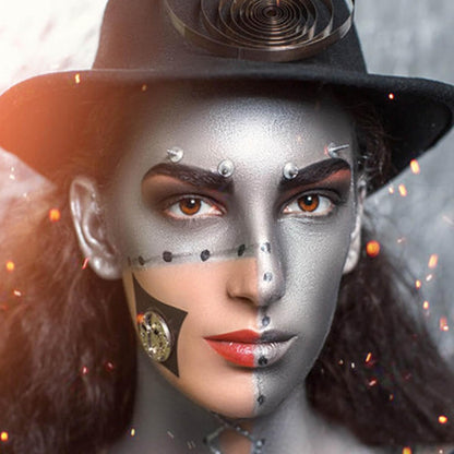 MEICOLY Black White Face Body Paint Stick Set with Sponges and Setting Powder,Face Paint Stick for Adults and Kids,Clown White Makeup,Face Painting for Halloween SFX Skull Zombie Skeleton Goth Makeup