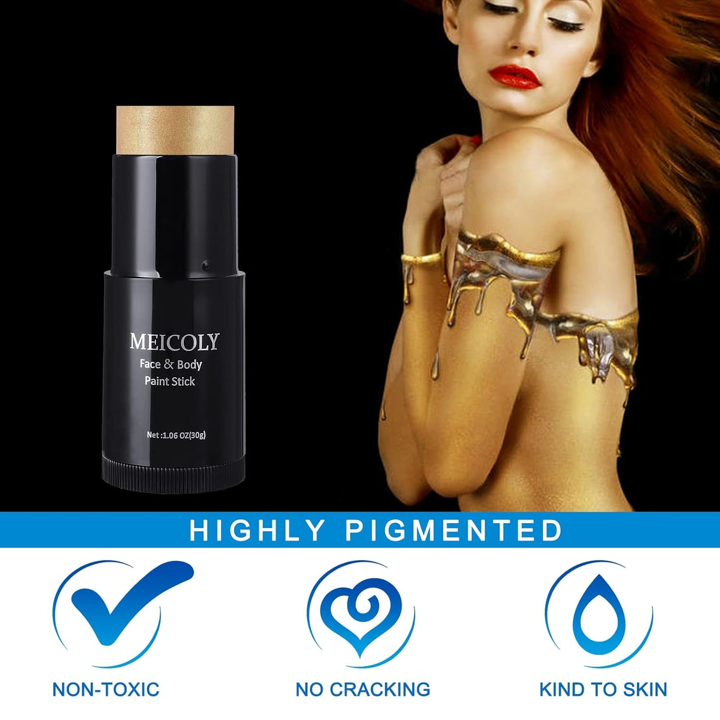 MEICOLY Black White Face Body Paint Stick Set with Sponges and Setting Powder,Face Paint Stick for Adults and Kids,Clown White Makeup,Face Painting for Halloween SFX Skull Zombie Skeleton Goth Makeup