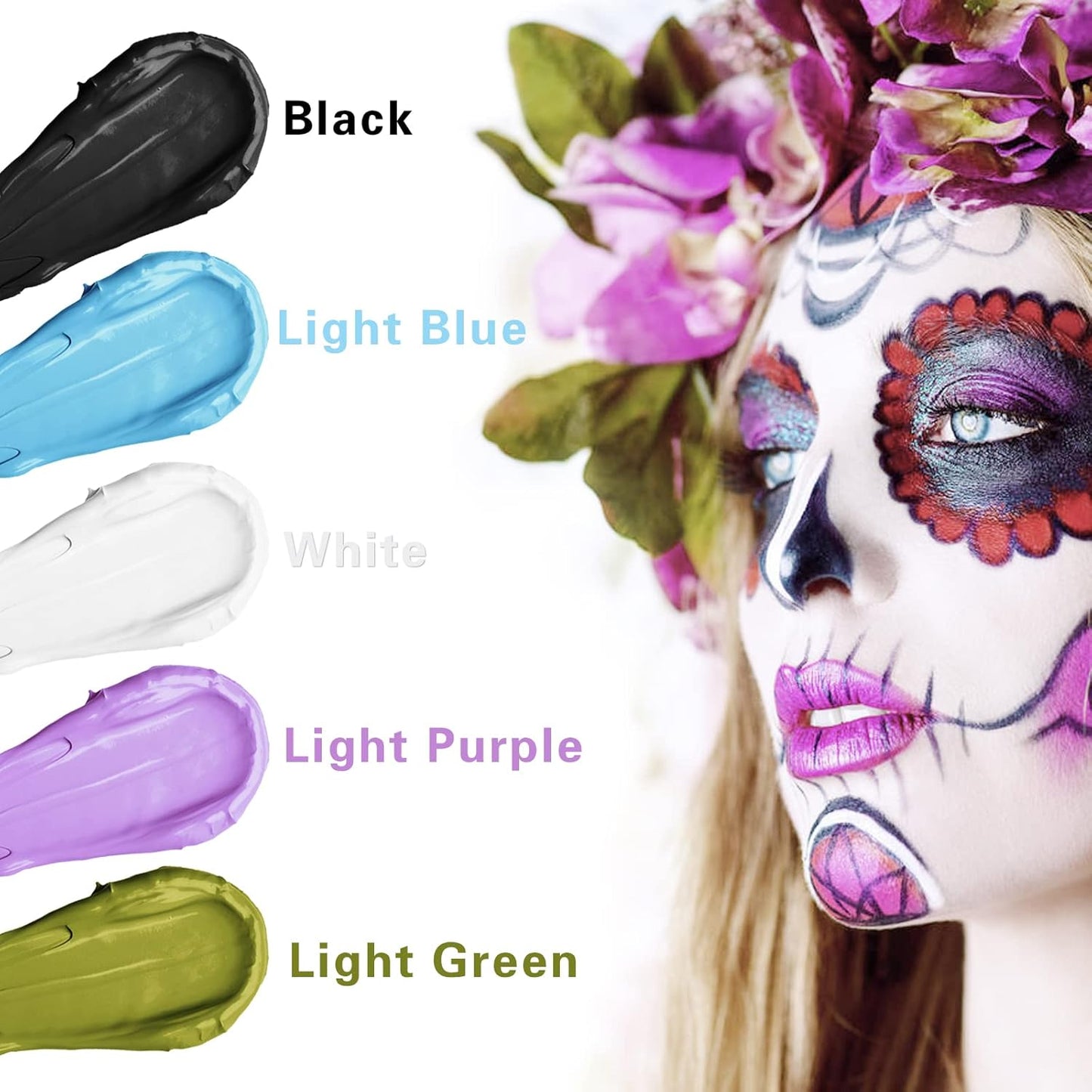 MEICOLY Black White Face Body Paint Stick Set with Sponges and Setting Powder,Face Paint Stick for Adults and Kids,Clown White Makeup,Face Painting for Halloween SFX Skull Zombie Skeleton Goth Makeup