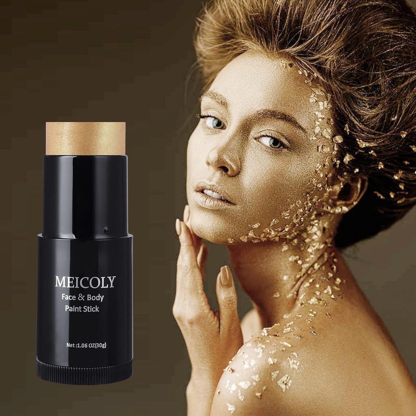 MEICOLY Black White Face Body Paint Stick Set with Sponges and Setting Powder,Face Paint Stick for Adults and Kids,Clown White Makeup,Face Painting for Halloween SFX Skull Zombie Skeleton Goth Makeup