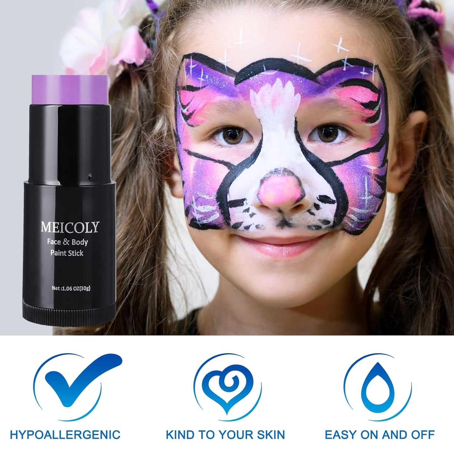 MEICOLY Black White Face Body Paint Stick Set with Sponges and Setting Powder,Face Paint Stick for Adults and Kids,Clown White Makeup,Face Painting for Halloween SFX Skull Zombie Skeleton Goth Makeup