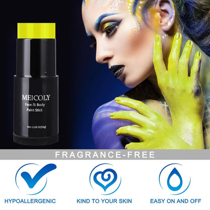 MEICOLY Black White Face Body Paint Stick Set with Sponges and Setting Powder,Face Paint Stick for Adults and Kids,Clown White Makeup,Face Painting for Halloween SFX Skull Zombie Skeleton Goth Makeup