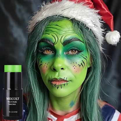 MEICOLY Black White Face Body Paint Stick Set with Sponges and Setting Powder,Face Paint Stick for Adults and Kids,Clown White Makeup,Face Painting for Halloween SFX Skull Zombie Skeleton Goth Makeup