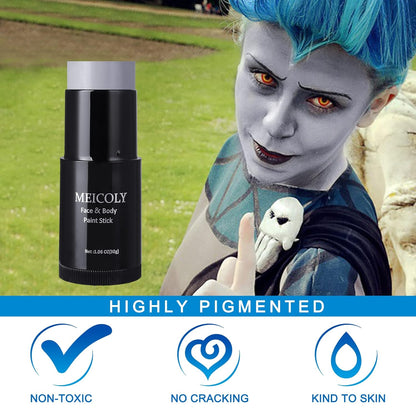 MEICOLY Black White Face Body Paint Stick Set with Sponges and Setting Powder,Face Paint Stick for Adults and Kids,Clown White Makeup,Face Painting for Halloween SFX Skull Zombie Skeleton Goth Makeup