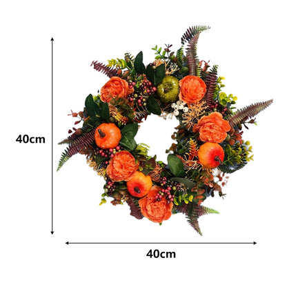 Autumn Wreath with Peonies and Pumpkin - Wreath for the whole year