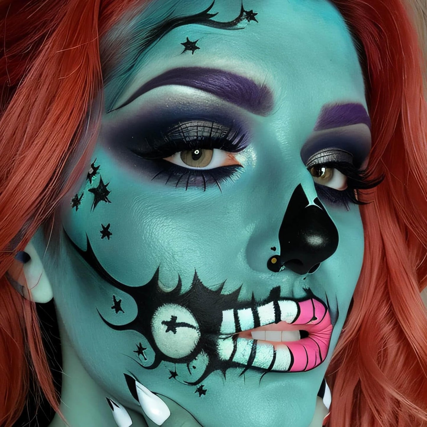 MEICOLY Black White Face Body Paint Stick Set with Sponges and Setting Powder,Face Paint Stick for Adults and Kids,Clown White Makeup,Face Painting for Halloween SFX Skull Zombie Skeleton Goth Makeup