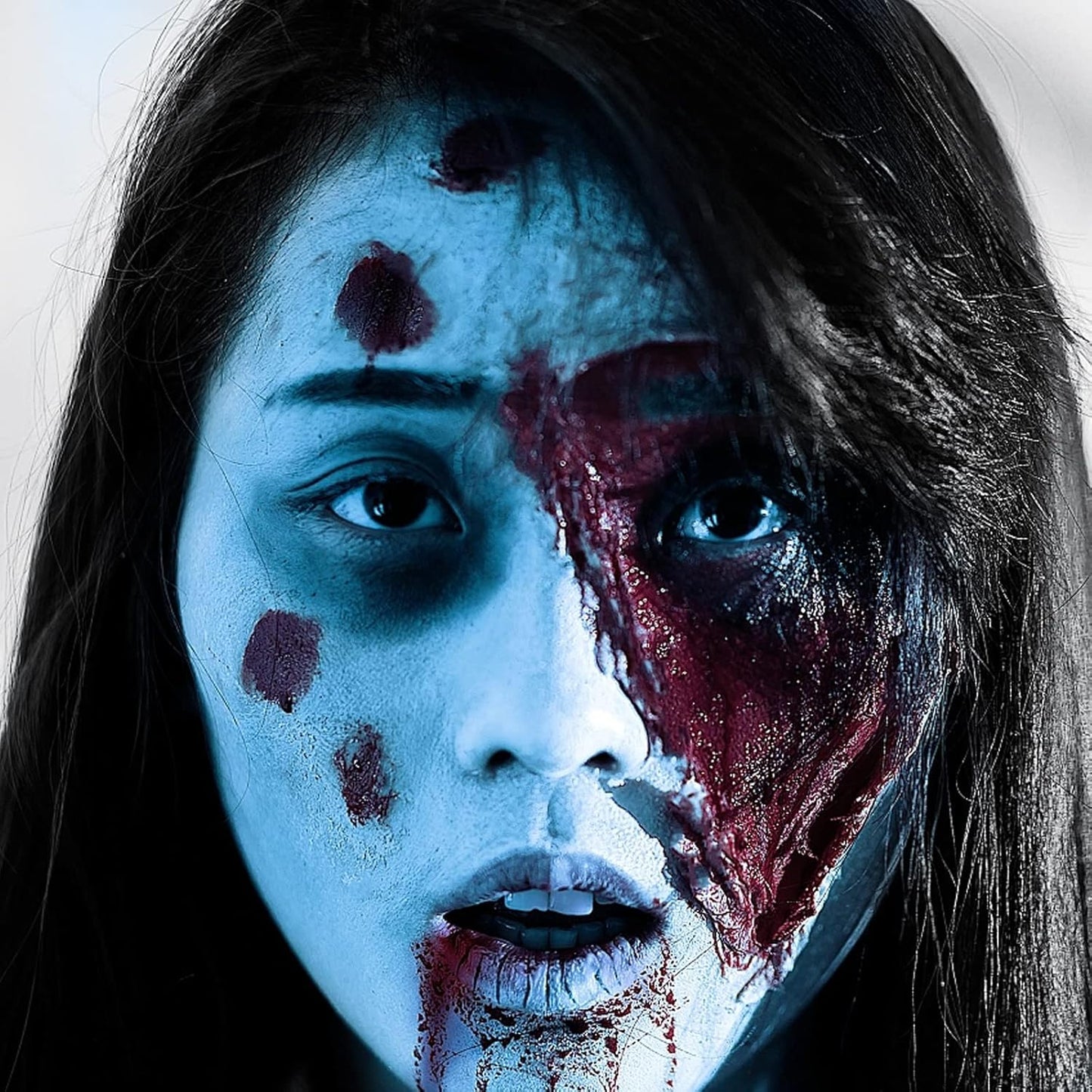 MEICOLY Black White Face Body Paint Stick Set with Sponges and Setting Powder,Face Paint Stick for Adults and Kids,Clown White Makeup,Face Painting for Halloween SFX Skull Zombie Skeleton Goth Makeup