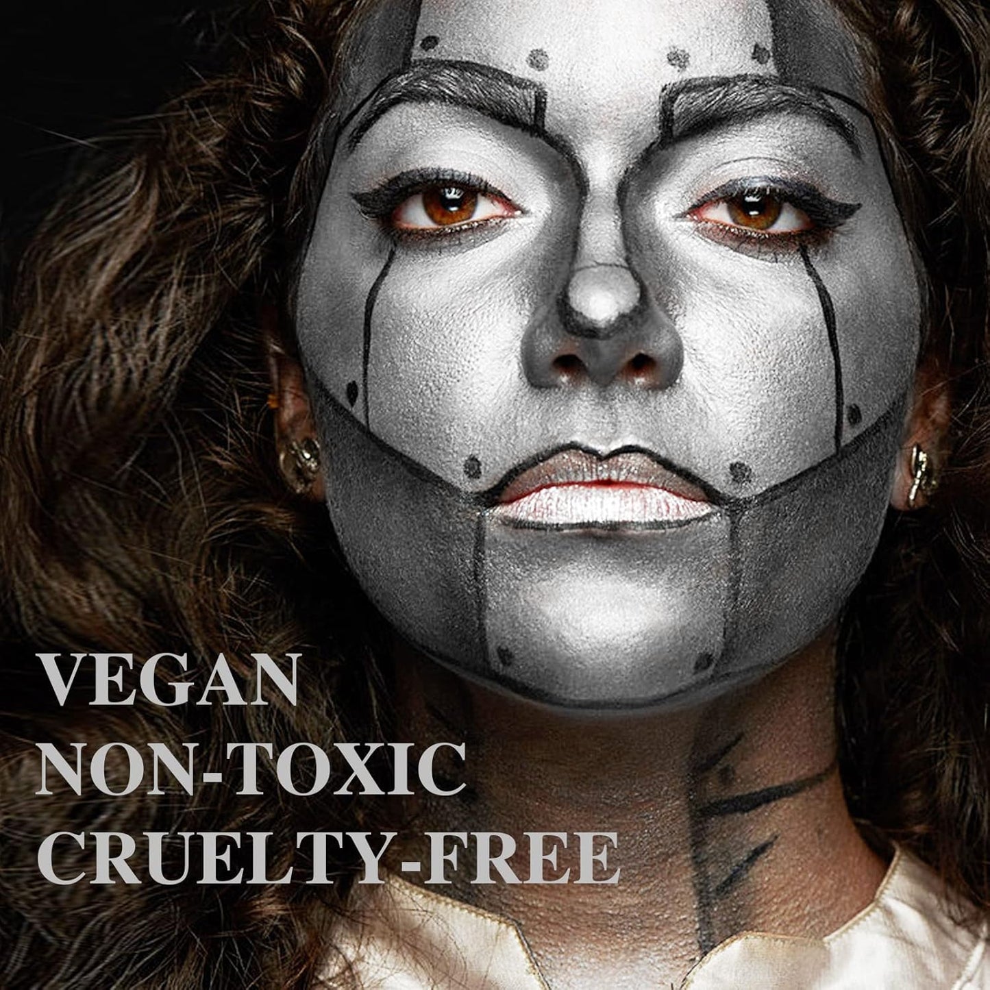 MEICOLY Black White Face Body Paint Stick Set with Sponges and Setting Powder,Face Paint Stick for Adults and Kids,Clown White Makeup,Face Painting for Halloween SFX Skull Zombie Skeleton Goth Makeup