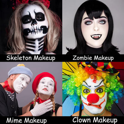 MEICOLY Black White Face Body Paint Stick Set with Sponges and Setting Powder,Face Paint Stick for Adults and Kids,Clown White Makeup,Face Painting for Halloween SFX Skull Zombie Skeleton Goth Makeup