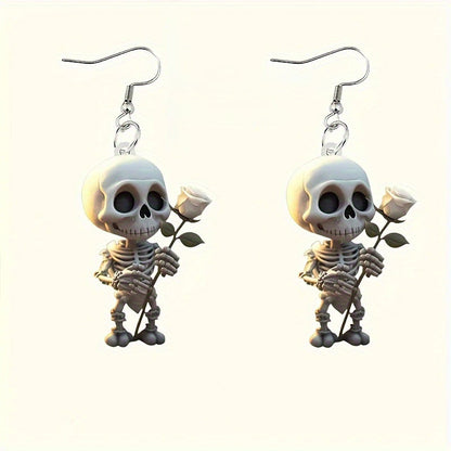 💀Skeleton with Rose Dangle Earrings